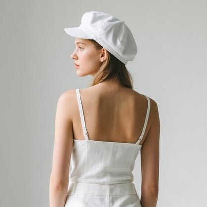 Newsboy Cabbie Baker Boy Hat Beret Cap for Women Pageboy Hats Flat Visor Cap Sailor Hat Adjustable - color: White