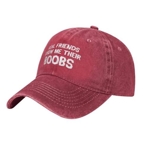 Funny Cap Real Friends Show Me Their Boobs Hat for Women Dad Hat Graphic Hat - color: Red