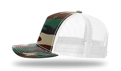 Richardson 112FP & 112PFP Classic Fit Five-Panel Snapback Trucker Cap |OSFM - color: Green Camo/White