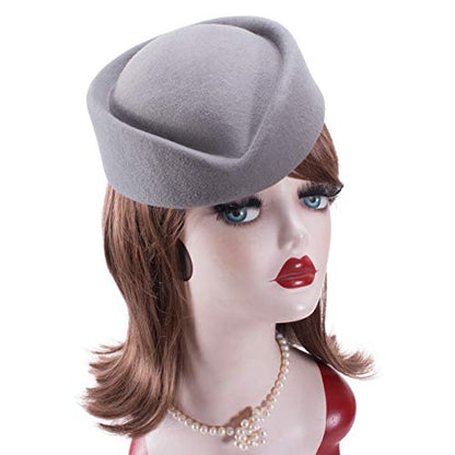 Lawliet Wool Stewardess Air Hostesses Pillbox Hat Millinery Teardrop Fascinator Base A040 - color: Grey