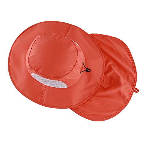 Home Prefer Outdoor UPF50+ Mens Sun Hat with Neck Flap Womens UV Protection Hat Wide Brim Safari Fishing Hiking Gardening Hat - color: Red