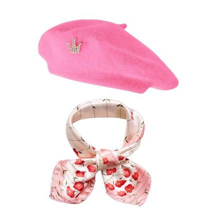choyaxo 3pcs French Beret Hat Set Costume Accessories Set Including Beret Hat Scarf Crown Pin for Women French Themed Party - style: Vivid Style