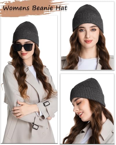 Wool Beanie for Men Women, Seamless Knit Cuffed Warm Winter Hats - color: 1pcs-dark Gray
