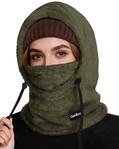 Ski Mask Fleece Balaclava, Winter Face Mask Windproof Neck Cover Warmer Hat Hood for Men Women - color: Army Green