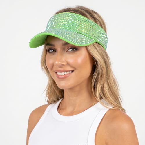 Bling Rhinestones Sun Visors Hats Golf Beach Open Top Visor Cap for Women - color: Neon Green