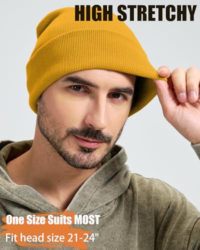 100% Cotton Beanie Lengthen Cuffed Beanies Knit Winter Hats Unisex - color: 1-yellow