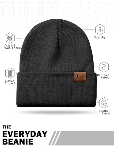 Beanie Hats for Men Women Knit Winter Hat, Warm Skull Stocking Cap, Striped Snow Hat Heated Cuffed Beanie - color: 2p-black+black