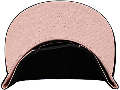 KBETHOS Classic Snapback Hat Blank Cap Underbrim Cotton Wool Blend Flat Visor Adjustable Unisex - color: Black With Rose Underbrim