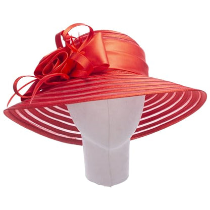 Lawliet Womens Satin Ribbon Church Wedding Sun Wedding Occasion Hat A214 - color: Red