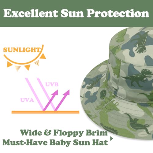 Sarfel Baby Sun Hat Summer Baby Boy Hats UPF 50+ Sun Protection Toddler Hat Bucket for Baby Girl Adjustable Kid Cap - color: Army Green Camo Dinosaurs, size: 2-7 Years
