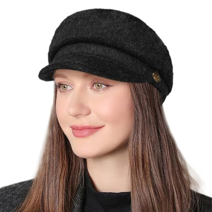 Womens Newsboy Cap 100% Wool Visor Beret Hat