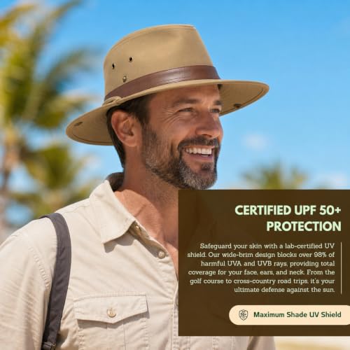 TOP-EX Aussie Safari Sun Hat for Men & Women, UPF 50+ Wide Brim, M-XXL Fit - color: Khaki, size: Large