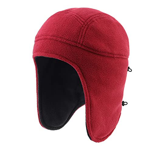 Home Prefer Mens Womens Warm Fleece Beanie Earflap Winter Hat Outdoor Winter Cap - color: Wine Red