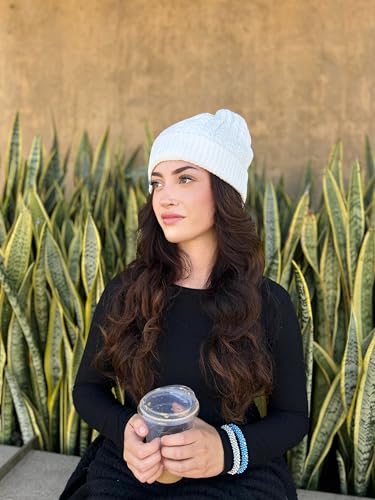 Humble Hilo Knit Hats Beanies for Women Winter Pom Beanie Men or Women Beanies Cable Knit Beanie - color: White