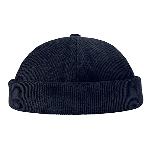Vintage Old School Unisex Roll Cuff Brimless Sailor Docker Hat - color: 389-black