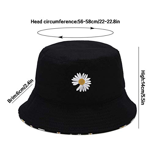 Unisex Bucket Hat Beach Sun Hat Aesthetic Fishing Hat for Men Women Teens, Reversible Double-Side-Wear - color: Daisy Flower