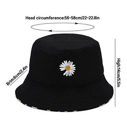 Unisex Bucket Hat Beach Sun Hat Aesthetic Fishing Hat for Men Women Teens, Reversible Double-Side-Wear - color: Daisy Flower