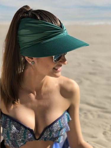 Sun Hat Women Beach Visor Cap UV Protection with Wide Brim Packable Summer Sport Ponytail Sun Cap - color: Green