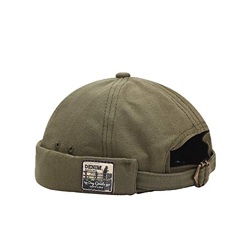Men Hats Docker Cap Hats Beanie Sailor Cap Worker Hat Rolled Cuff Retro Brimless Hat with Adjustable - color: Dzm34-green