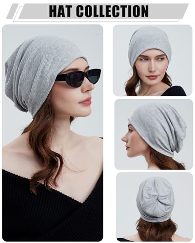 vidsel Slouchy Beanie Hats for Women & Men Cotton Knit Cuffed Skull Cap - color: 1-light Heather Grey