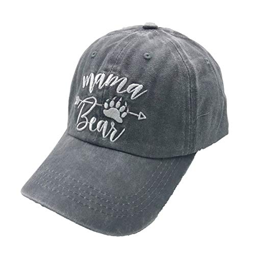 Women's Mama Bear Arrow Baseball Hat Embroidered Washed Denim Mom Cap - color: Mama Bear - Grey