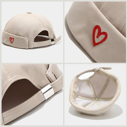 Mens Docker Cap Brimless Skullcap Sailor Cap Rolled Cuff Retro Beanie Hat - color: Heart Beige