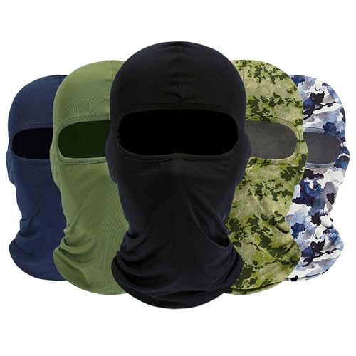 ROXUN Balaclava Ski Mask, 5 Pack Neck Gaiter Motorcycle Summer Cooling - color: Black+mossy Camo+ink-blended Blue+army Green+navy