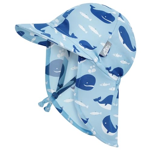 JAN & JUL Baby Sun-Hat with Neck Flap for Swimming - color: Blue Whale, size: 6-24 Months