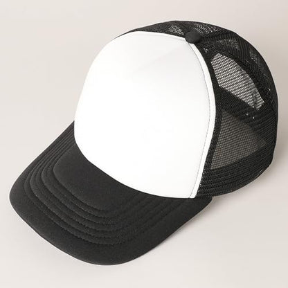 MIRMARU 5 Panels Blank Foam Front Two Tone Solid Trucker Mesh Back Baseball Cap with Adjustable Snapback Strap - color: Two Tone-black/White