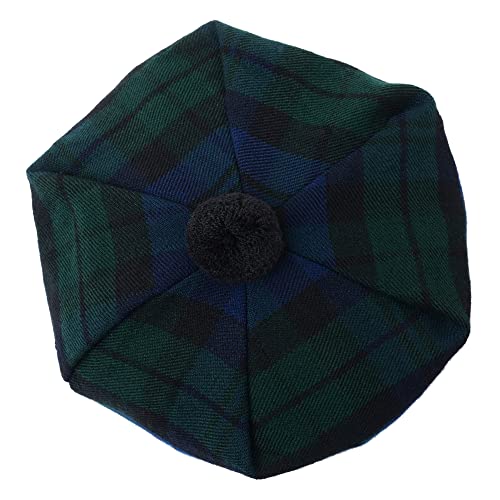 HAAUR Scottish Tammy Hat Traditional Kilt Tam o' Shatner Acrylic Wool Flat Bonnet Various Tartans with Pompom One Size - color: Black Watch