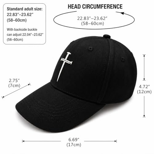 Three Nails Cross Christian Hats, Embroidered Baseball Caps for Adults - color: Black