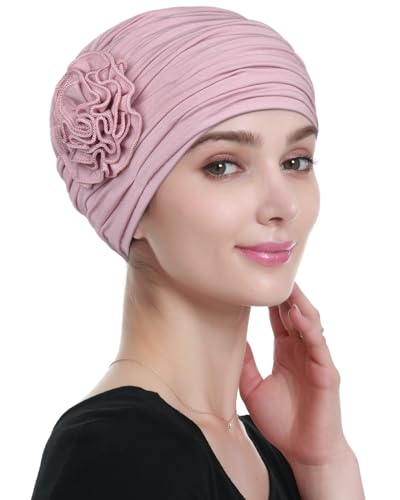 Alnorm Flower Design Chemo Hair Loss Caps Cancer Headwear for Women - color: Mauve