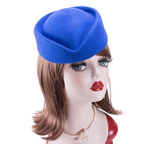 Lawliet Wool Stewardess Air Hostesses Pillbox Hat Millinery Teardrop Fascinator Base A040 - color: Blue