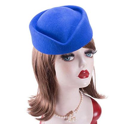 Lawliet Wool Stewardess Air Hostesses Pillbox Hat Millinery Teardrop Fascinator Base A040 - color: Blue