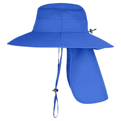 ZOORON Sun Hats for Men Women with Neck Flap Fishing UPF 50+ UV Protection - color: Royal Blue