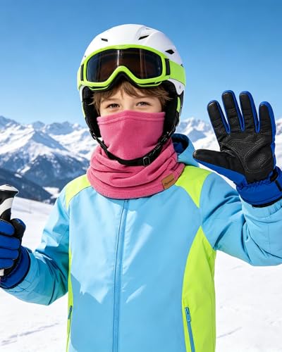 Dymex Kids Neck Warmer Gaiter Winter Fleece Face Neck Cover Balaclava Cold Weather Windproof Face Mask for Boys Girls - color: Rose Pink
