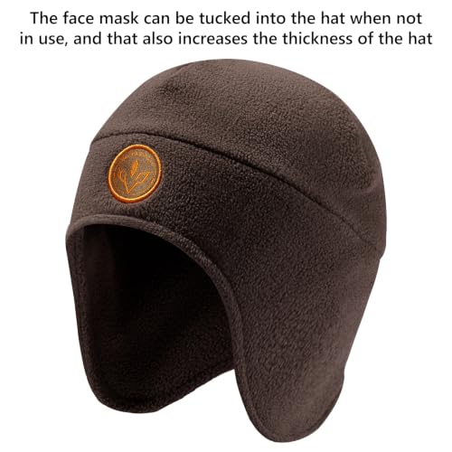 BASSDASH Unisex Soft Fleece 2-in-1 Hat with Mask Ear Flap - color: Brown