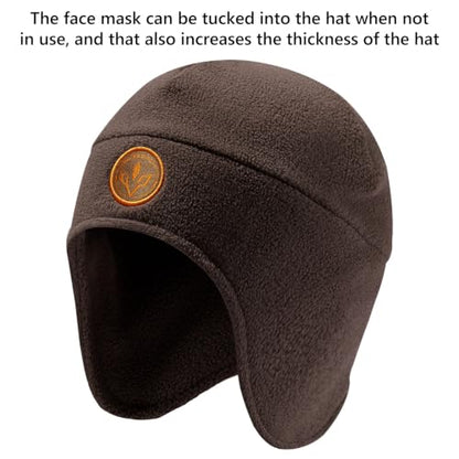 BASSDASH Unisex Soft Fleece 2-in-1 Hat with Mask Ear Flap - color: Brown