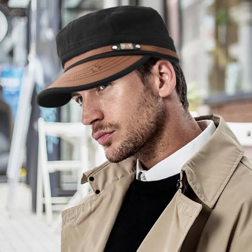 Flat Top Cap for Men Soft Cotton Adjustable Military - color: Black