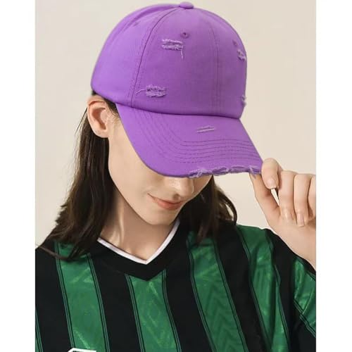 Distressed Baseball Cap for Men Women Cotton Dad Hat - color: Purple