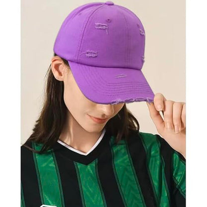 Distressed Baseball Cap for Men Women Cotton Dad Hat - color: Purple