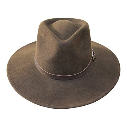 B&S Premium Lewis - Wide Brim Fedora Hat - 100% Wool Felt - Water Resistant - Leather Band - color: Dark Brown, size: 7 3/4