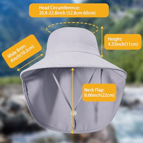 Ruqizhi Sun Hats for Women with Neck Flap Ponytail Hole Women Sun Hats Rollable UV Protection Fishing Hats Wide Brim UPF 50+ - color: Gray