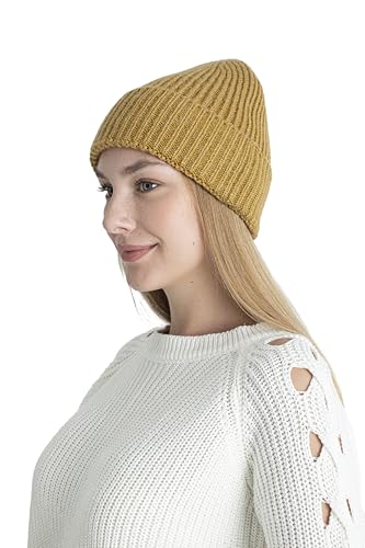 Seamless Beanie Cap, Acrylic Unisex Winter Beanie - color: Mustard