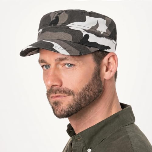 Initlove Cadet Army Cap Military Unisex Flat Top Hat for Men Women - color: Camo Grey