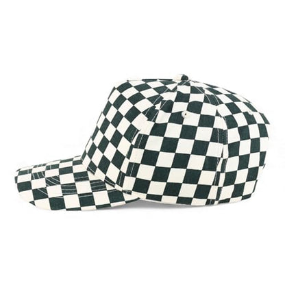 Trendy Apparel Shop Structured 5 Panel Checkered Print Baseball Cap - color: Dark Green