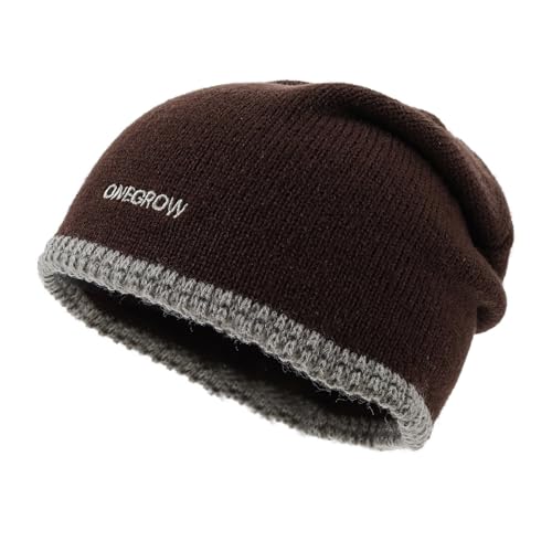 Slouchy Knit Beanies Winter Hats for Women Men Soft Warm Slouch Cuffed Skullcap Knitted Beanie Cap Stocking Hats - color: Mg-zzm25106-brown