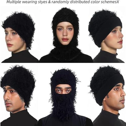 Distressed Ski Mask Balaclava, Yeat Shiesty Knitted Full-Face Mask - color: Camoyellow