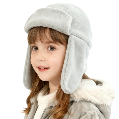Toddler Trapper Hat with Earflap for Cold Weather Fleece Lined Kids Winter Aviator Hat for Boys Girls - color: Grey, size: 6-12 Months