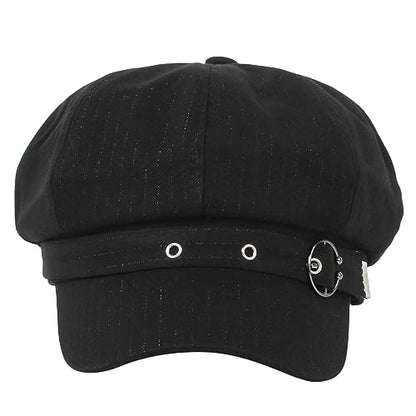 Women Cotton Blend Newsboy Cap Cabbie Paperboy Painter Visor Hat - color: Black